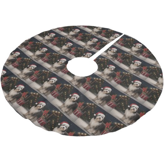 Tibetaanse Terriër Hond in Sneeuw Kerstmis Kerstboom Rok (Gekanteld)