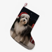 Tibetaanse Terriër Hond in Sneeuw Kerstmis Kleine Kerstsok (Voorkant (Hangend))