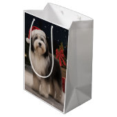 Tibetaanse Terriër Hond in Sneeuw Kerstmis Medium Cadeauzakje (Achterkant Gekanteld)