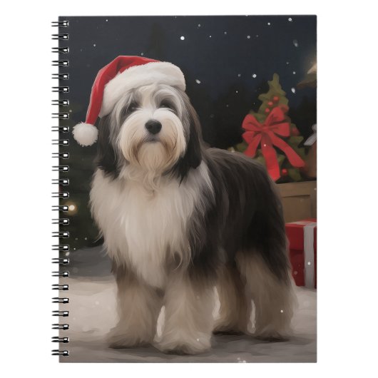 Tibetaanse Terriër Hond in Sneeuw Kerstmis Notitieboek (Voorkant)