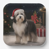 Tibetaanse Terriër Hond in Sneeuw Kerstmis Papieren Bordje (Voorkant)