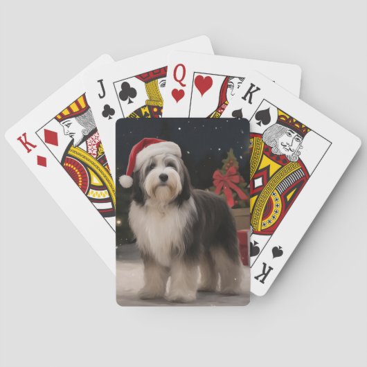 Tibetaanse Terriër Hond in Sneeuw Kerstmis Pokerkaarten (Achterkant)