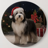 Tibetaanse Terriër Hond in Sneeuw Kerstmis Ronde Button 6,0 Cm (Voorkant)