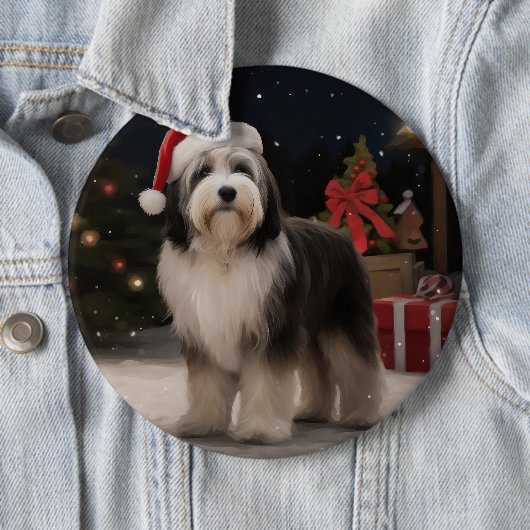 Tibetaanse Terriër Hond in Sneeuw Kerstmis Ronde Button 6,0 Cm (In situ)