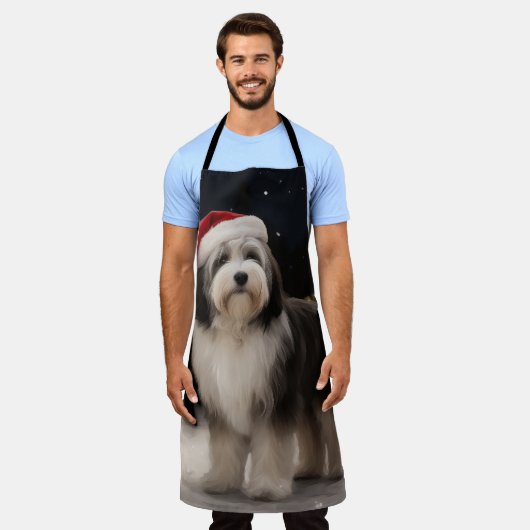 Tibetaanse Terriër Hond in Sneeuw Kerstmis Schort (Gedragen)