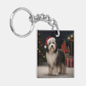 Tibetaanse Terriër Hond in Sneeuw Kerstmis Sleutelhanger (Voorkant Links)