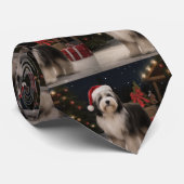 Tibetaanse Terriër Hond in Sneeuw Kerstmis Stropdas (Opgerold)