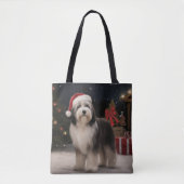 Tibetaanse Terriër Hond in Sneeuw Kerstmis Tote Bag (Voorkant)