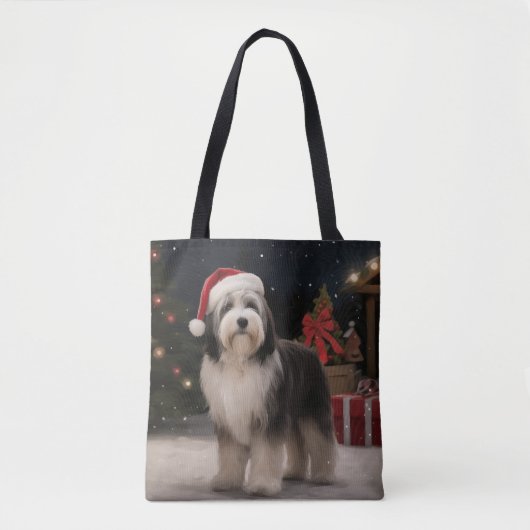 Tibetaanse Terriër Hond in Sneeuw Kerstmis Tote Bag (Voorkant)