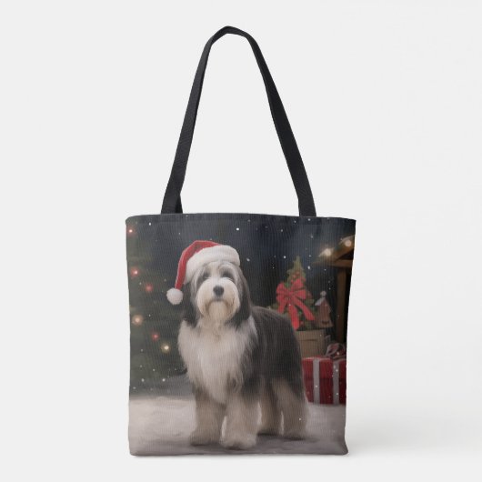 Tibetaanse Terriër Hond in Sneeuw Kerstmis Tote Bag (Achterkant)