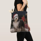 Tibetaanse Terriër Hond in Sneeuw Kerstmis Tote Bag (Dichtbij)