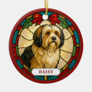 Tibetaanse Terrier-hond keramische cirkelornament Keramisch Ornament