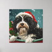 Tibetaanse Terrier Hond Kerst Feestelijk Canvas Afdruk (Voorkant)