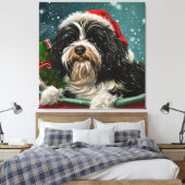 Tibetaanse Terrier Hond Kerst Feestelijk Canvas Afdruk (Insitu (Slaapkamer))