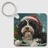 Tibetaanse Terrier Hond Kerst Feestelijk Sleutelhanger (Voorkant)