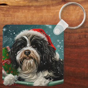 Tibetaanse Terrier Hond Kerst Feestelijk Sleutelhanger