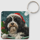 Tibetaanse Terrier Hond Kerst Feestelijk Sleutelhanger (Achterkant)