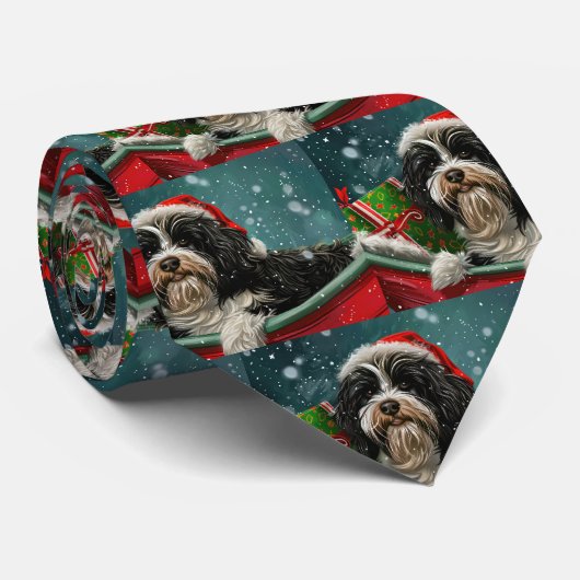 Tibetaanse Terrier Hond Kerst Feestelijk Stropdas (Opgerold)