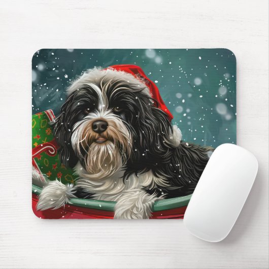 Tibetaanse Terriër Hond Kerst Festiviteit Muismat (Met muis)