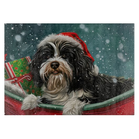 Tibetaanse Terrier Hond Kerst Festiviteit Snijplank (Voorkant)