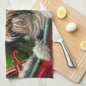 Tibetaanse Terriër Hond Kerst Festiviteit Theedoek (Quarter Fold)
