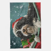 Tibetaanse Terriër Hond Kerst Festiviteit Theedoek (Verticaal)