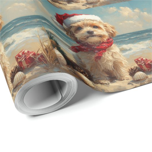 Tibetaanse Terriër Hond Kerst  Strand Cadeaupapier (Rol Hoek)