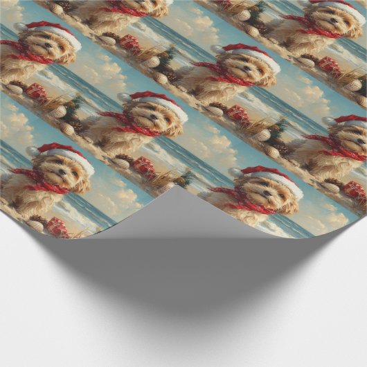 Tibetaanse Terriër Hond Kerst  Strand Cadeaupapier (Hoek)