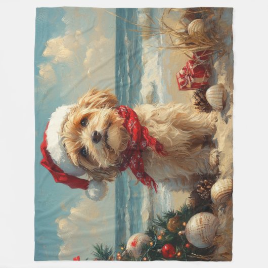 Tibetaanse Terriër Hond Kerst  Strand Fleece Deken (Voorkant)