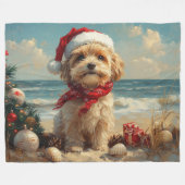 Tibetaanse Terriër Hond Kerst Strand Fleece Deken (Voorkant (Horizontaal))