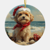 Tibetaanse Terriër Hond Kerst  Strand Keramisch Ornament (Voorkant)
