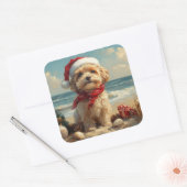Tibetaanse Terriër Hond Kerst Strand Vierkante Sticker (Envelop)