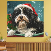 Tibetaanse Terriër Hond Kerstfeest Canvas Afdruk (Insitu (Woonkamer))