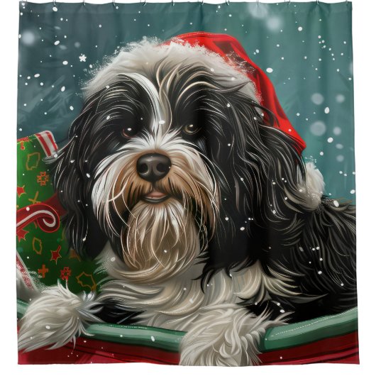 Tibetaanse Terriër Hond Kerstfeest Douchegordijn (Voorkant)