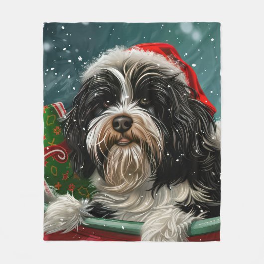 Tibetaanse Terriër Hond Kerstfeest Fleece Deken (Voorkant)