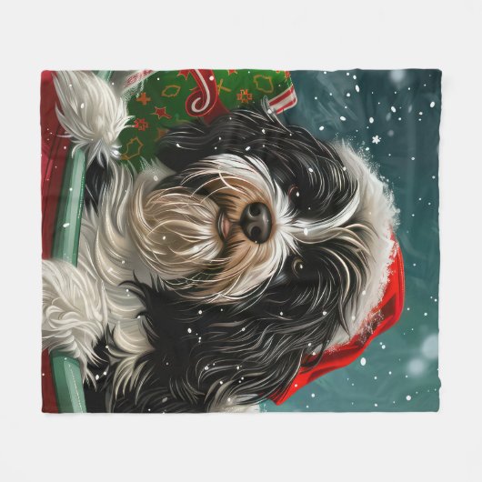 Tibetaanse Terriër Hond Kerstfeest Fleece Deken (Voorkant (Horizontaal))