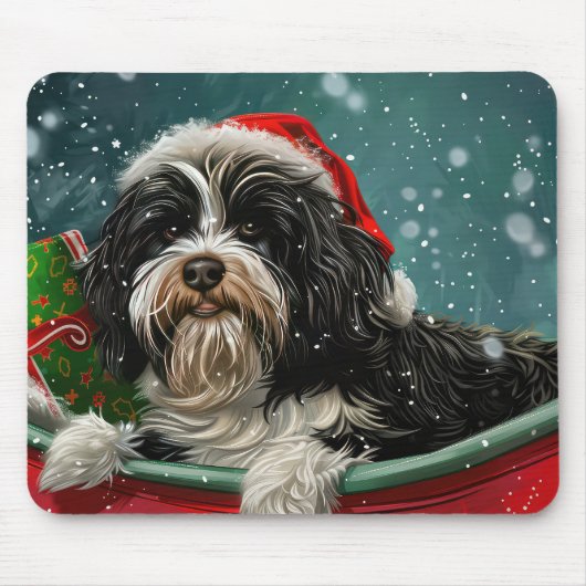 Tibetaanse Terriër Hond Kerstfeest Muismat (Voorkant)