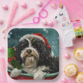 Tibetaanse Terriër Hond Kerstfeest Papieren Bordje (Feest)