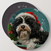 Tibetaanse Terriër Hond Kerstfeest Ronde Button 6,0 Cm (Voorkant /achterkant)