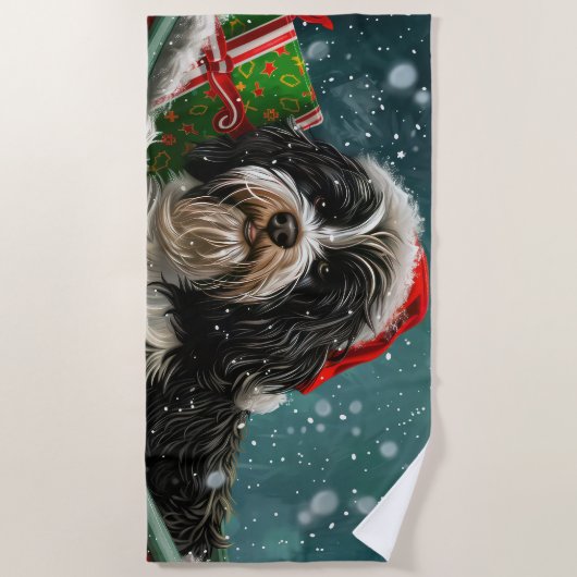 Tibetaanse Terriër Hond Kerstfeest Strandlaken (Voorkant)