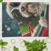 Tibetaanse Terriër Hond Kerstfeest Theedoek (Gevouwen)