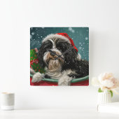 Tibetaanse Terriër Hond Kerstfeest Vierkante Klok (Huis)