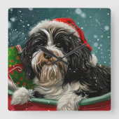 Tibetaanse Terriër Hond Kerstfeest Vierkante Klok (Voorkant)