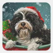 Tibetaanse Terriër Hond Kerstfeest Vierkante Sticker (Voorkant)