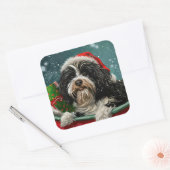 Tibetaanse Terriër Hond Kerstfeest Vierkante Sticker (Envelop)