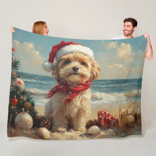 Tibetaanse Terrier Hond Kerstmis Vintage Strand Fleece Deken (In situ)