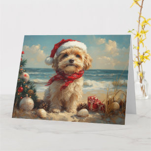 Tibetaanse Terrier Hond Kerstmis Vintage Strand Kaart