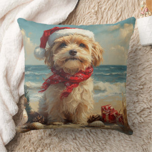 Tibetaanse Terrier Hond Kerstmis Vintage Strand Kussen