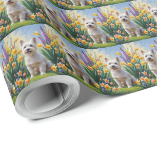 Tibetaanse Terrier-hond lente bloemen schilderen Cadeaupapier