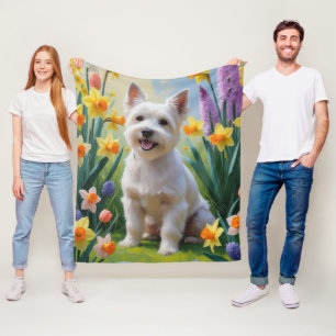 Tibetaanse Terrier-hond lente bloemen schilderij Fleece Deken